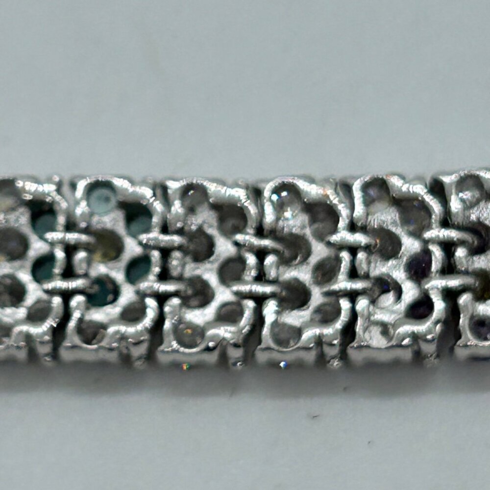 Vintage Rhinestone Tennis Bracelet Multicolor Flower Design W/ Safety Clasp 7.5" - Picture 8 of 16